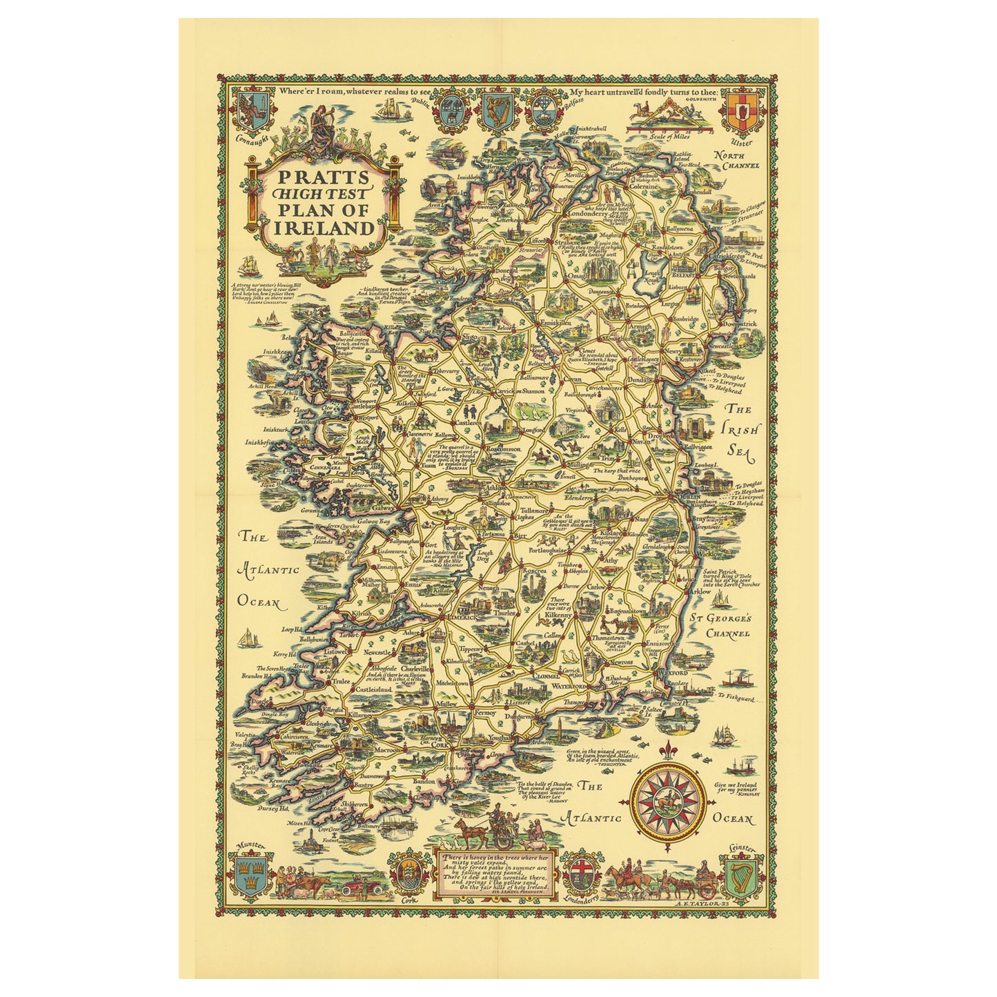 1933 Ireland map wooden puzzle. Pratts High Test, Taylor artist, vintage artwork