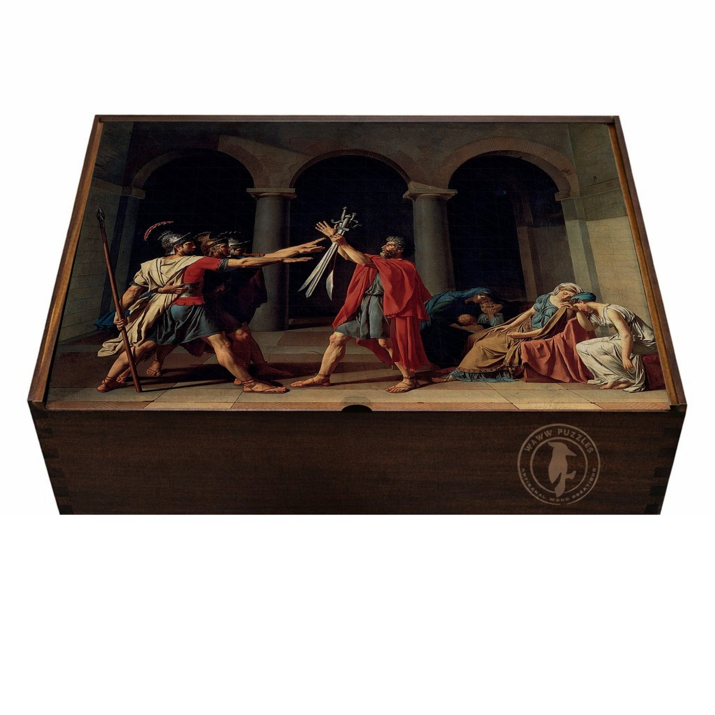 premium wooden puzzle box featuring The Oath of the Horatii by Jacques-Louis David
