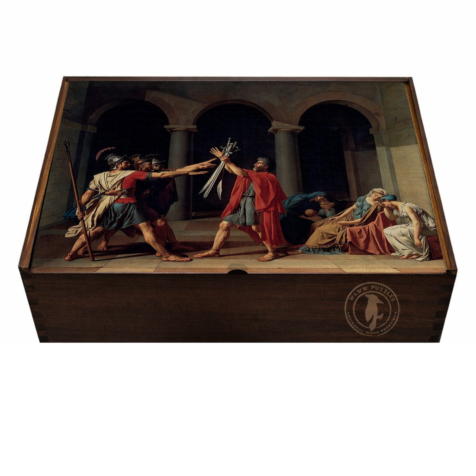 premium wooden puzzle box featuring The Oath of the Horatii by Jacques-Louis David