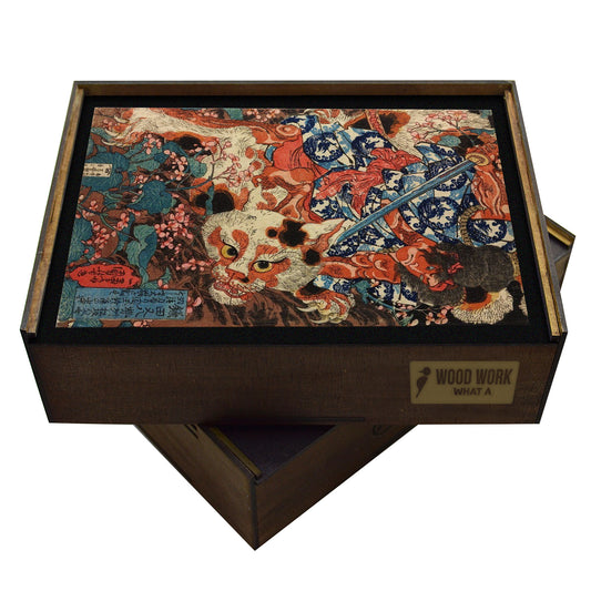 Japanese woodblock print wooden puzzles. Ukiyo-e Masterpiece in a Wooden Jigsaw Puzzle.