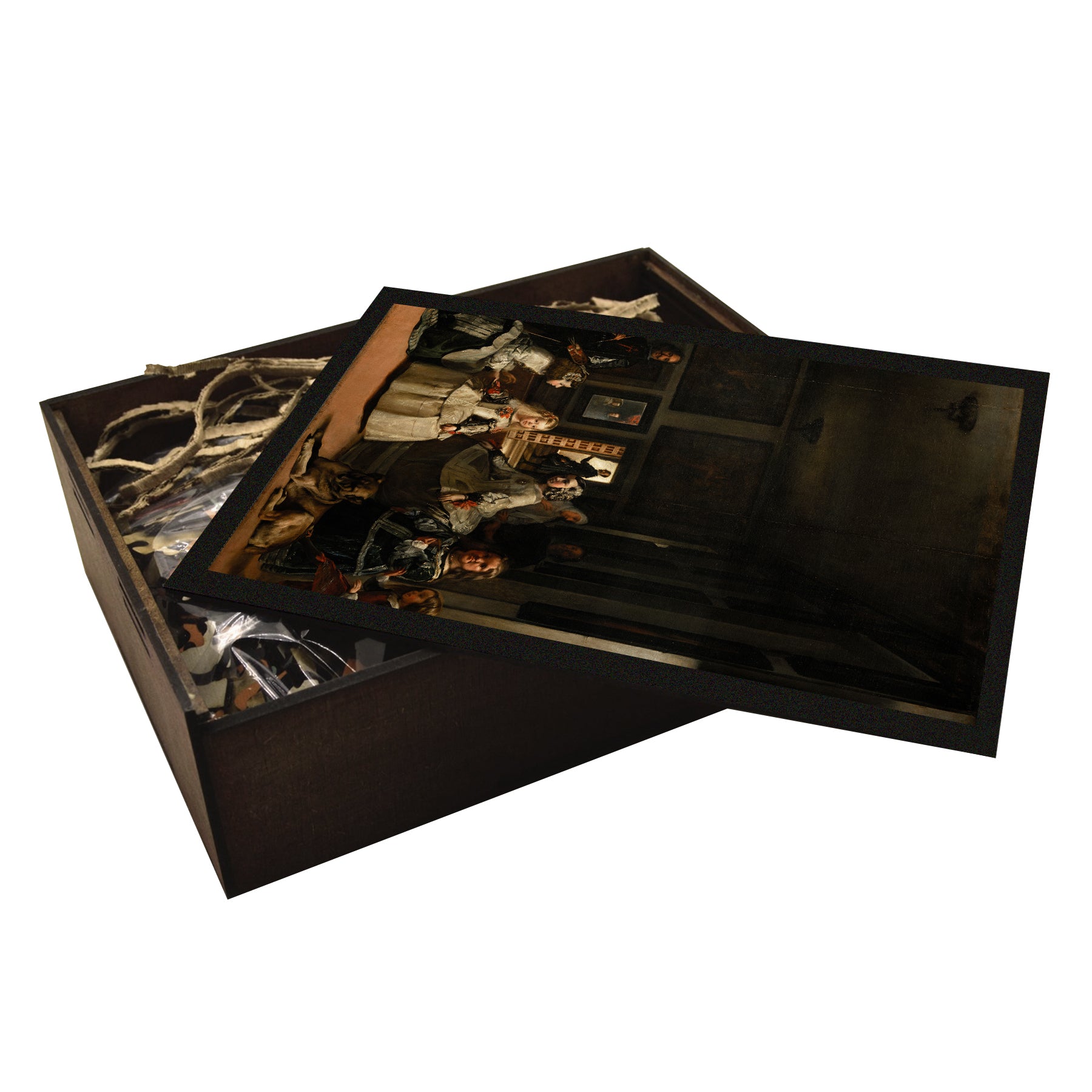 Las Meninas wooden jigsaw puzzle. Diego Velázquez masterpiece, 17th century, Spanish Baroque, Infanta Margarita Teresa.