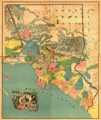 1888 map of Los Angeles County by H. S. Polk with detailed boundaries and railroad routes.