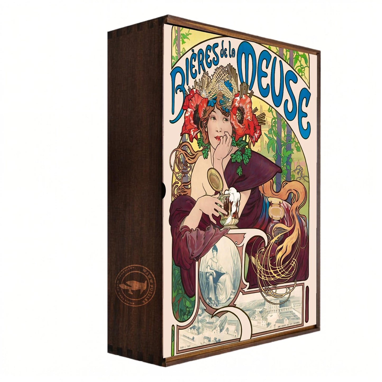 Vintage Beer Ad by Alphonse Mucha - Premium Wooden Puzzle