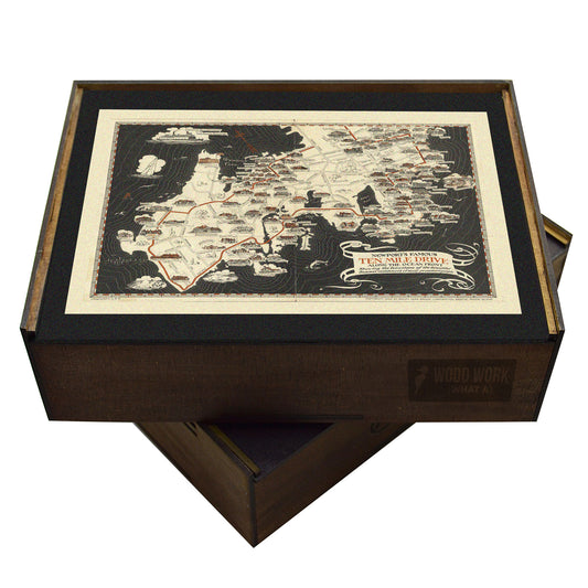 1933 Newport RI map wooden puzzle. Vintage Ten Mile Drive, black & white, handcrafted.