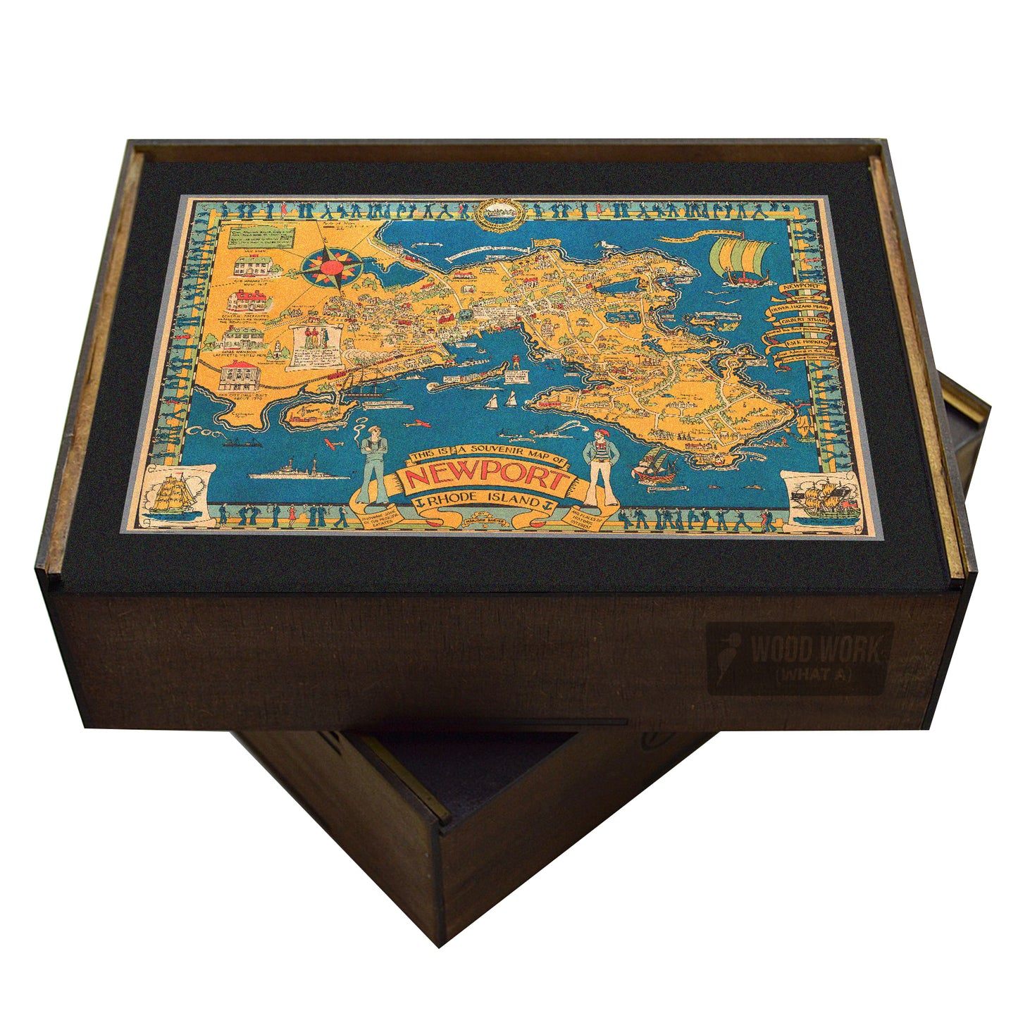 Newport RI souvenir map puzzle. Coastal charm, whimsical, handcrafted.