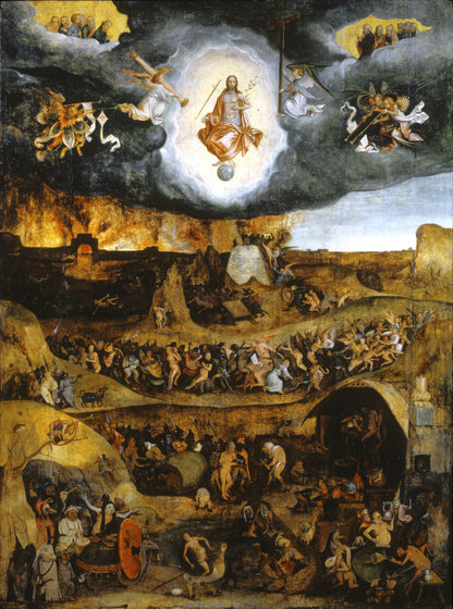 Pieter Huys' The Last Judgment depicting angels, demons, and central Christ figure in rich colors.