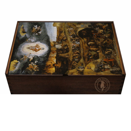Elegant wooden puzzle box featuring Pieter Huys' The Last Judgment artwork.