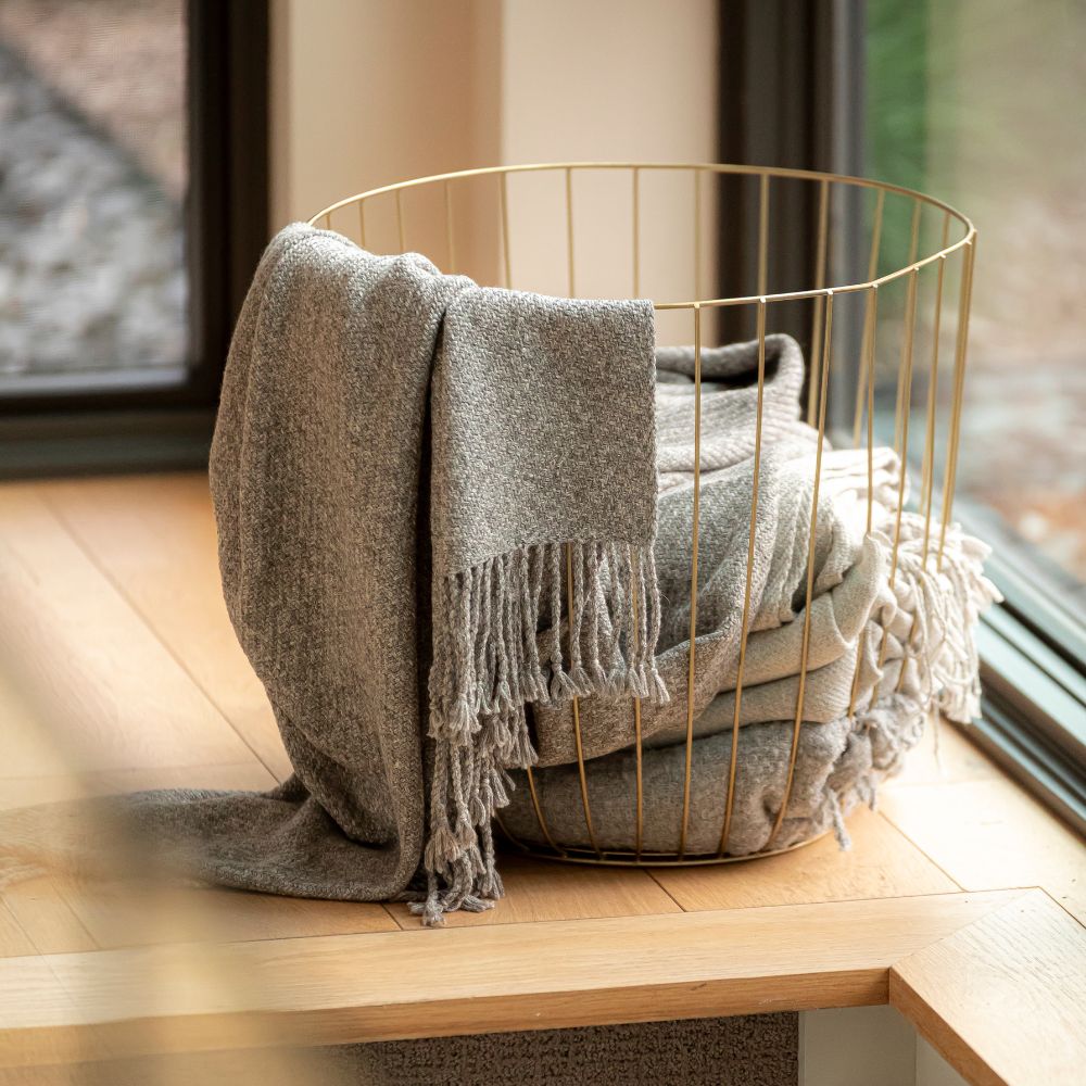 Handloomed Undyed Baby Alpaca & Peruvian Pima Cotton Throw Blanket | Graphite | Kulsi Collection