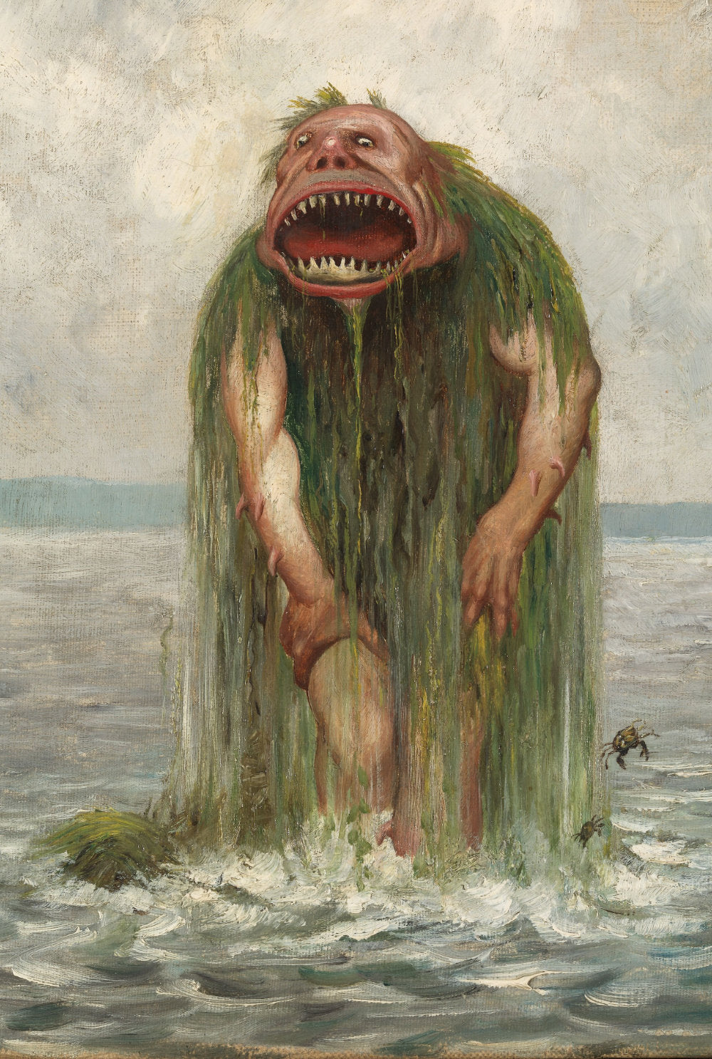 Theodor Kittelsen's The Sea Monster depicting a dark, stormy sea with an emerging sea troll.