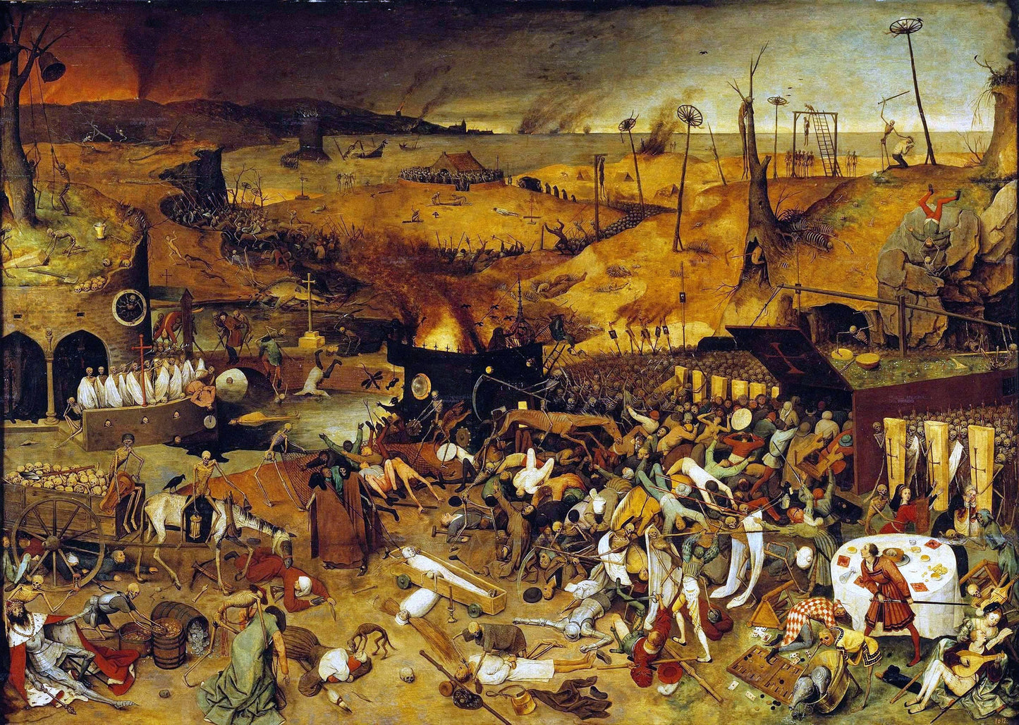 A high-quality wooden jigsaw puzzle of Pieter Bruegel the Elder’s "The Triumph of Death," featuring intricate medieval imagery of skeletal armies, burning landscapes, and a chaotic battle between life and death. Comes in a handmade wooden keepsake box.