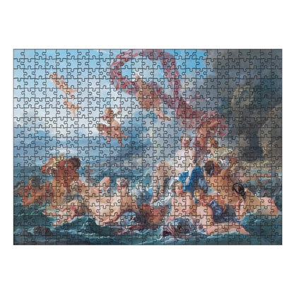 Wooden jigsaw puzzle featuring The Triumph of Venus by François Boucher, showcasing Rococo elegance with cherubs, sea nymphs, and the goddess Venus, crafted with eco-friendly materials for art collectors.
