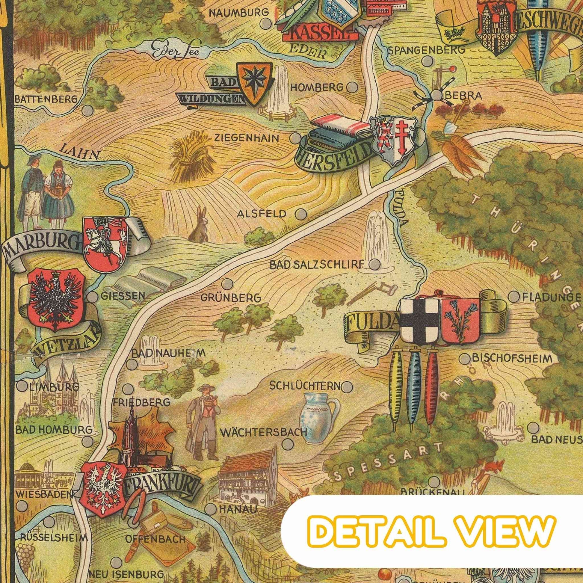 Detail of Bavarian landmarks and traditional costumes