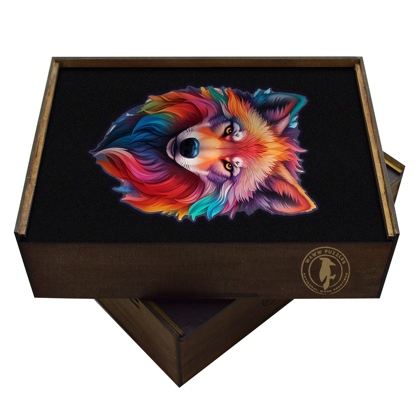 Colorful Wolf Wooden Jigsaw Puzzle - Animal Art