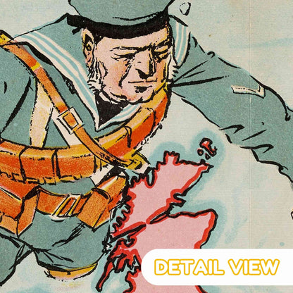 Detail of europe from wwi satirical dog breeds map puzzle 1914 color lithograph illustration