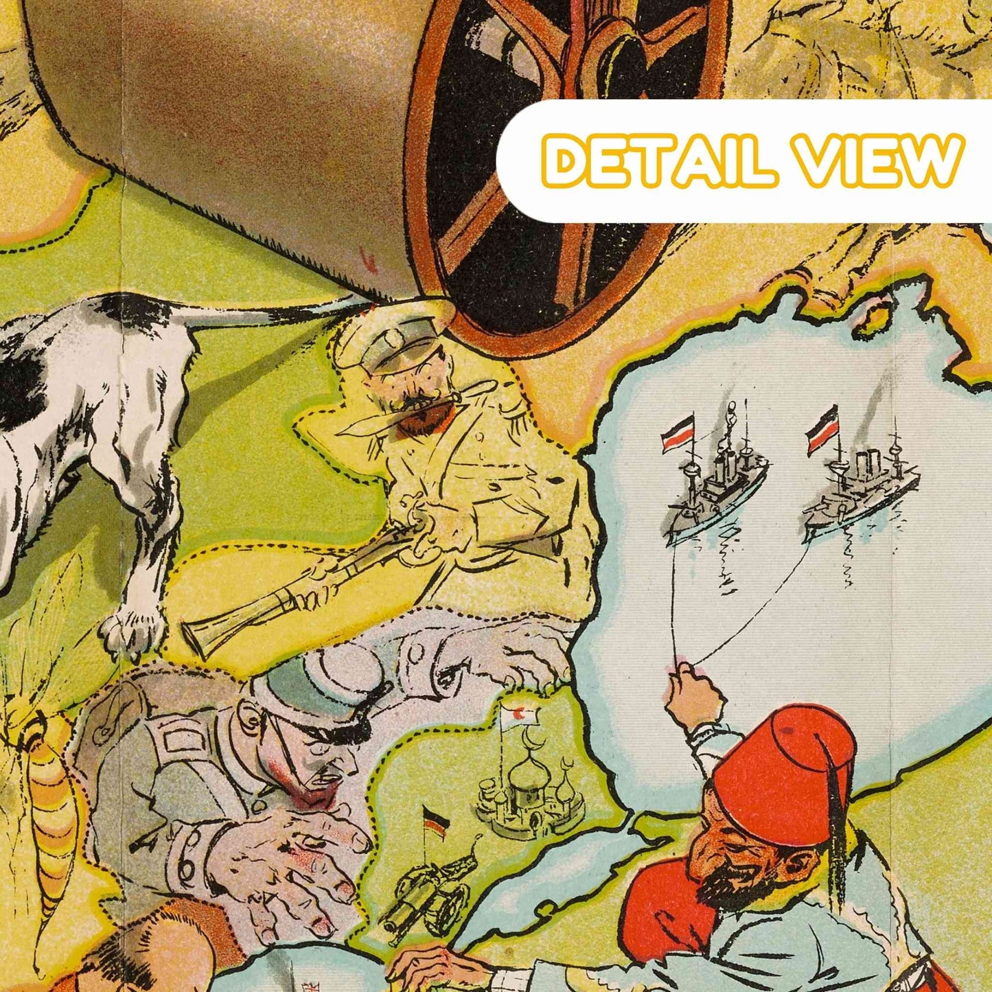Detail of europe showing satirical dog breeds representing countries from wwi satirical dog map puzzle 1914 color illustration