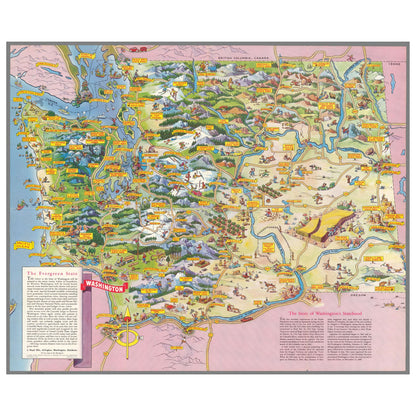 Collectible wooden puzzle of a vintage pictorial map of Washington State featuring Seattle, Mount Rainier, Olympic National Park