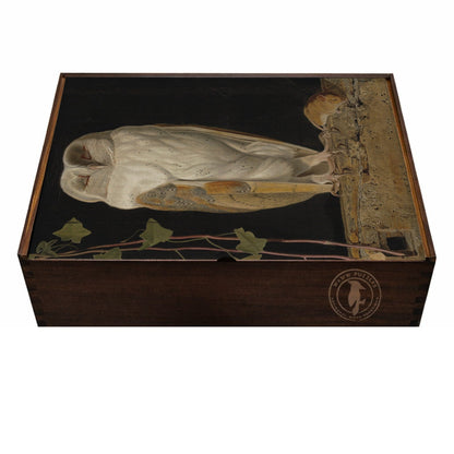 Premium wooden puzzle box featuring Webbe's The White Owl artwork reproduction