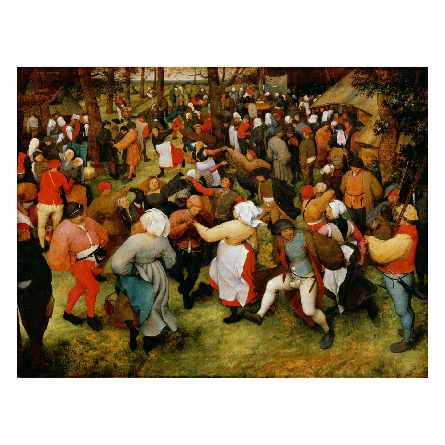 Bruegel’s ‘The Wedding Dance’ wooden jigsaw puzzle showing a lively 16th-century Flemish peasant celebration with vivid folk detail.