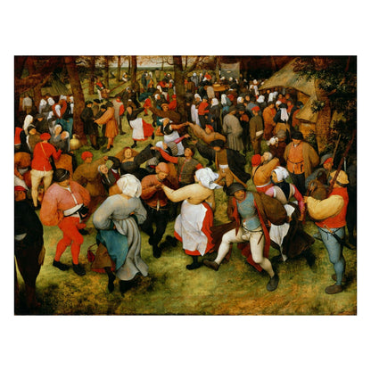 Bruegel’s ‘The Wedding Dance’ wooden jigsaw puzzle showing a lively 16th-century Flemish peasant celebration with vivid folk detail.