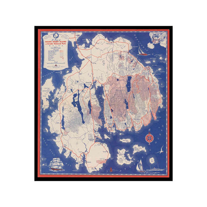 1938 map of Mount Desert Island and Acadia National Park with detailed features