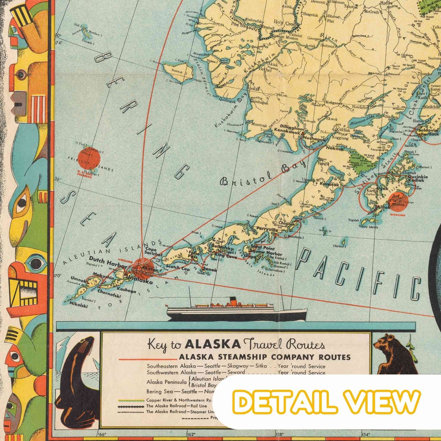 wooden puzzle art detail featuring The Alaska Line by Frank McCaffrey.