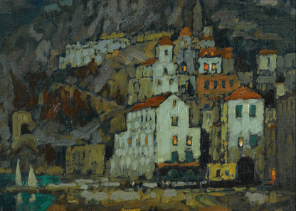 Gorbatov's View of Amalfi with cliffside architecture, blue sea, vibrant colors