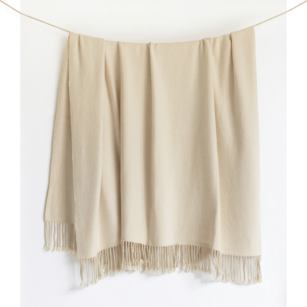 Handloomed Undyed Baby Alpaca & Peruvian Pima Cotton Throw Blanket | Ivory | Kulsi Collection