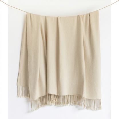 Handloomed Undyed Baby Alpaca & Peruvian Pima Cotton Throw Blanket | Ivory | Kulsi Collection