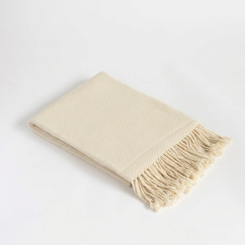 Handloomed Undyed Baby Alpaca & Peruvian Pima Cotton Throw Blanket | Ivory | Kulsi Collection