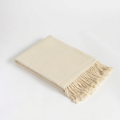 Handloomed Undyed Baby Alpaca & Peruvian Pima Cotton Throw Blanket | Ivory | Kulsi Collection