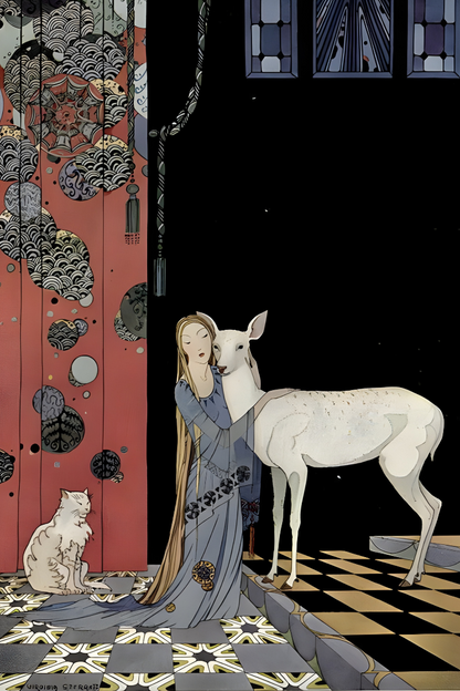 Virginia Frances Sterrett's whimsical illustration from Old French Fairy Tales, with intricate lines and delicate colors.