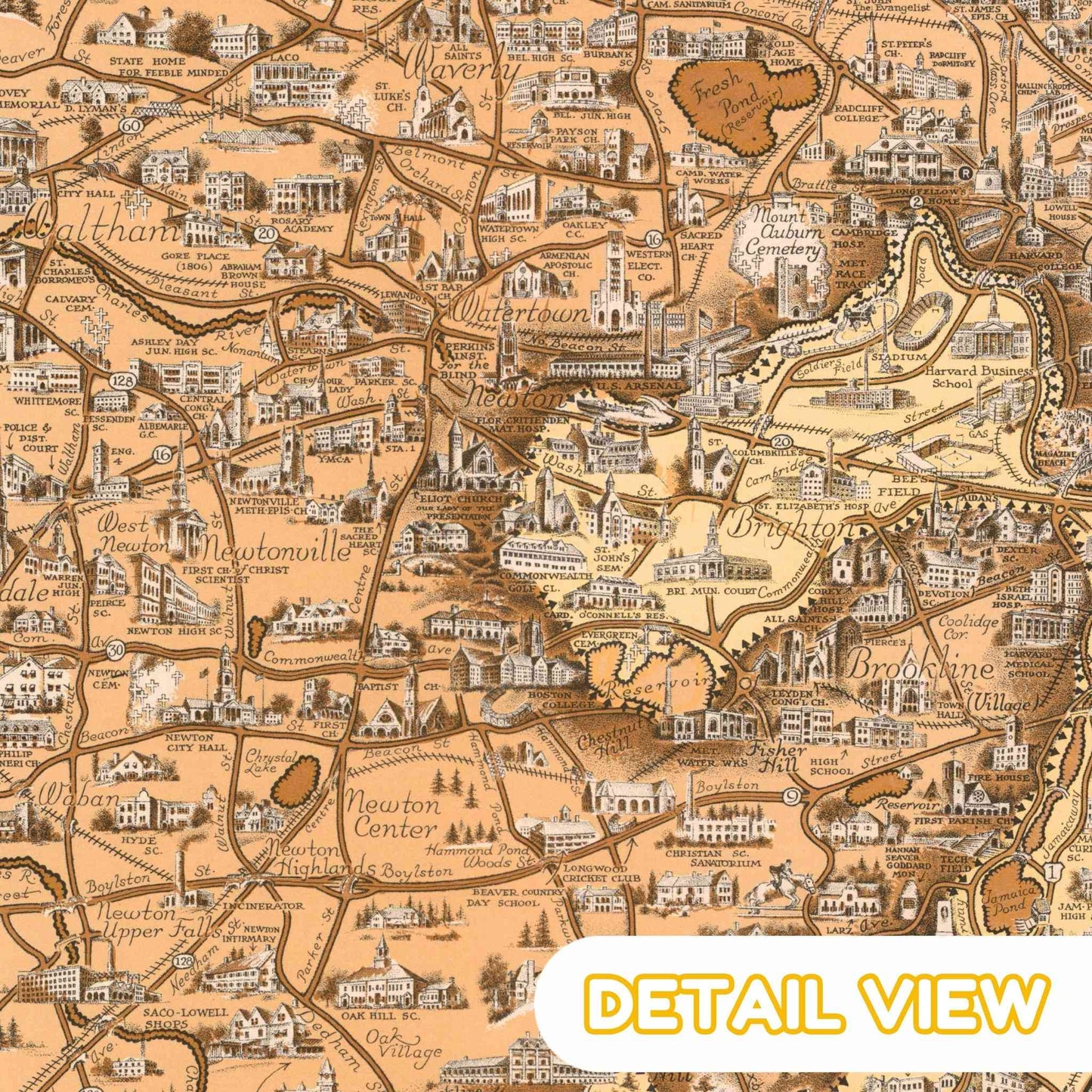 Detail of boston harbor and downtown from boston and vicinity massachusetts colorful pictorial map