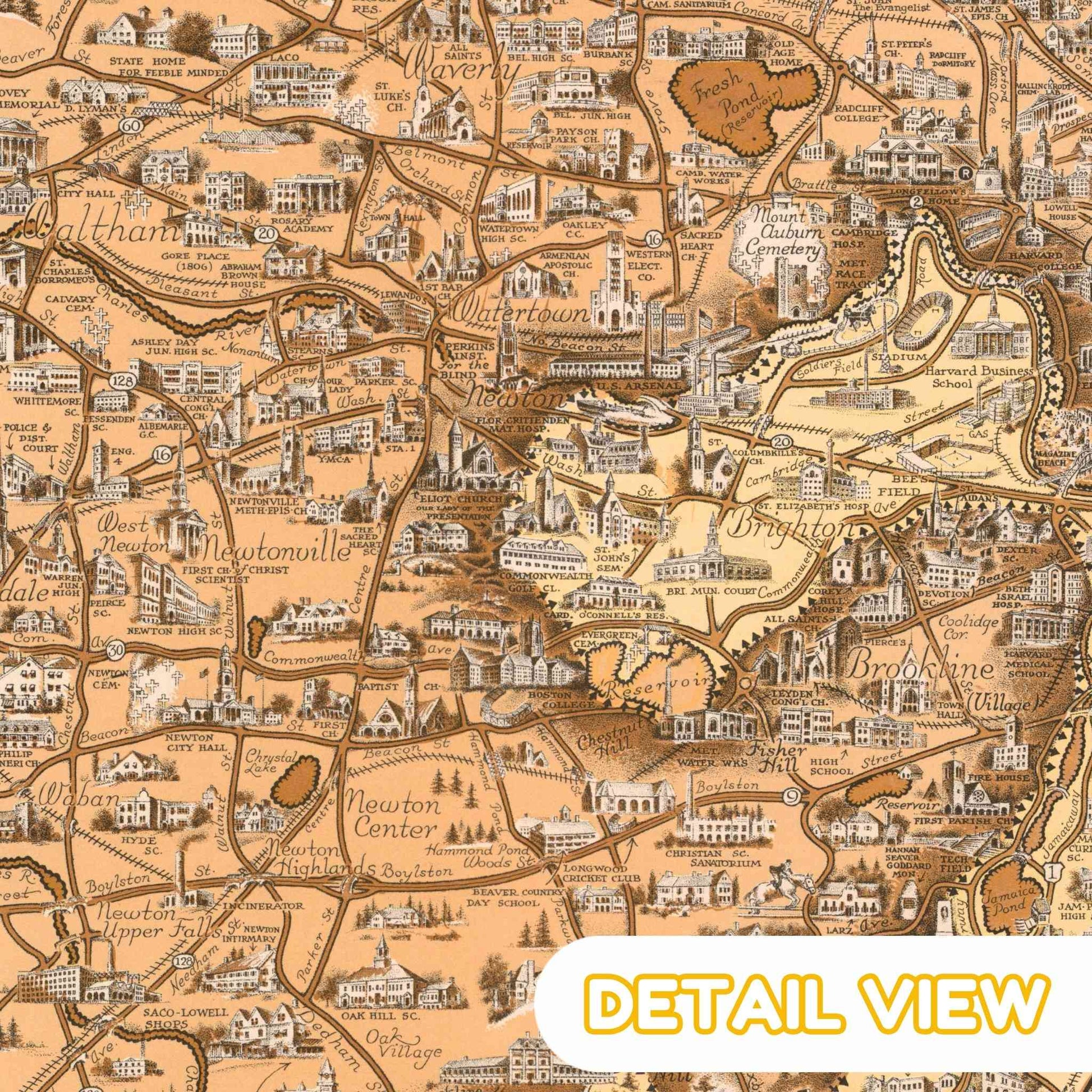 Detail of boston harbor and downtown from boston and vicinity massachusetts colorful pictorial map