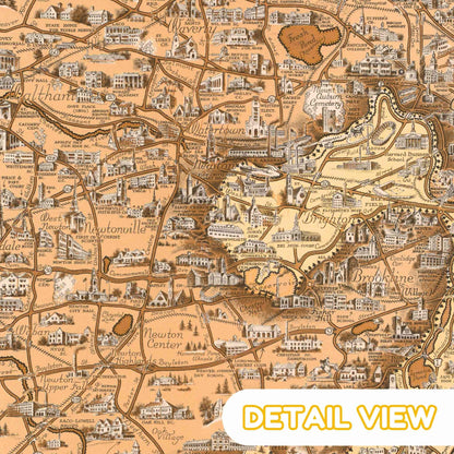 Detail of boston harbor and downtown from boston and vicinity massachusetts colorful pictorial map