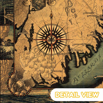 Vintage-style map with a compass rose and decorative elements. Ashburton Tripp's 1930s map of Cape Cod.