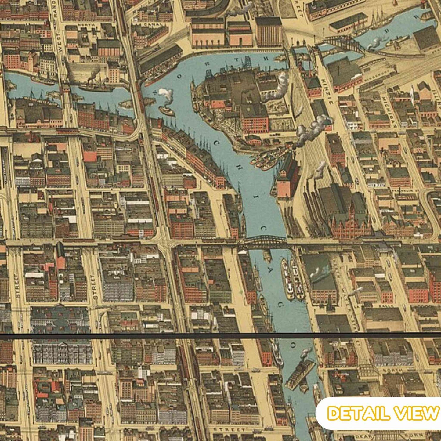 Illustration of Chicago's railway terminals and architectural landmarks in 1898.