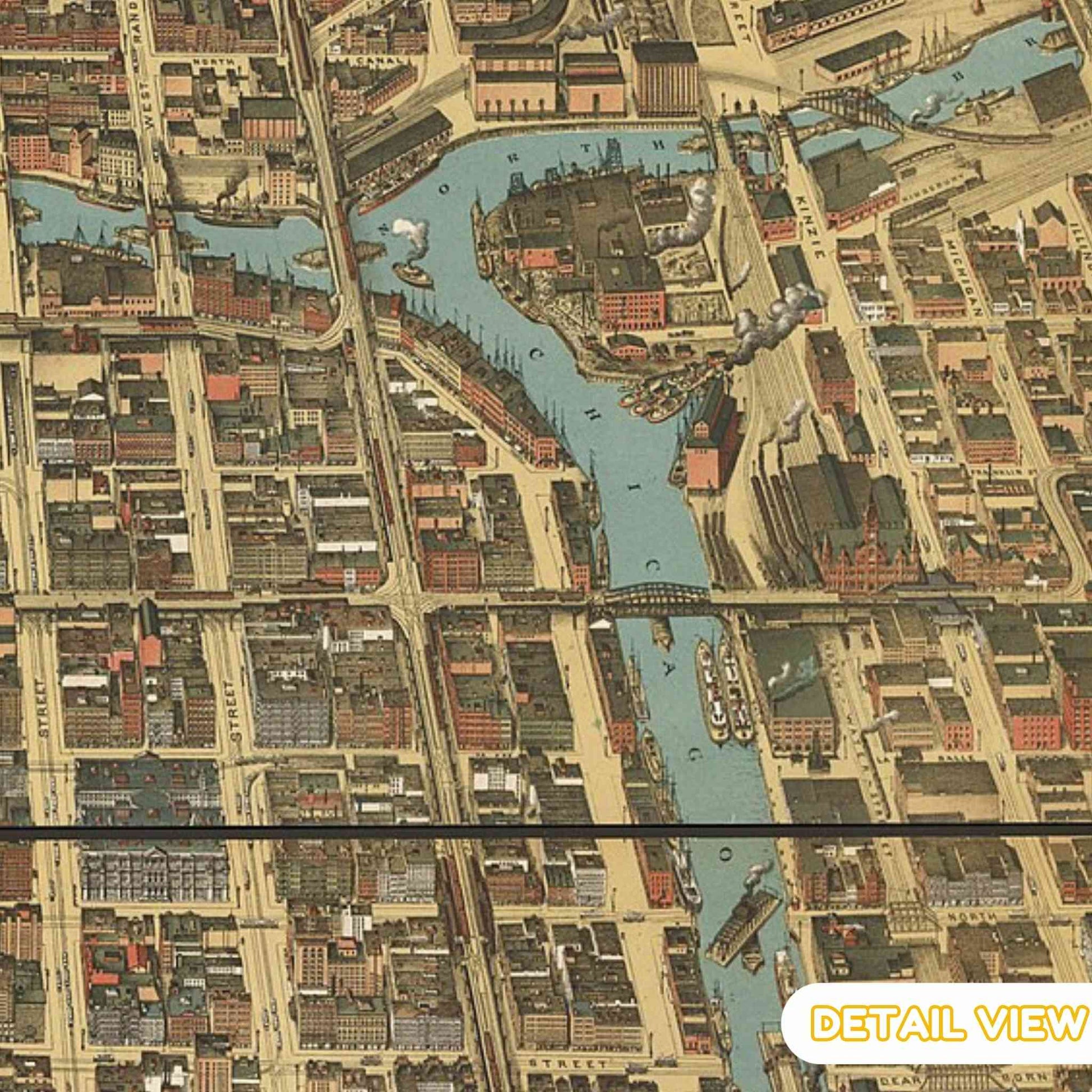 Illustration of Chicago's railway terminals and architectural landmarks in 1898.