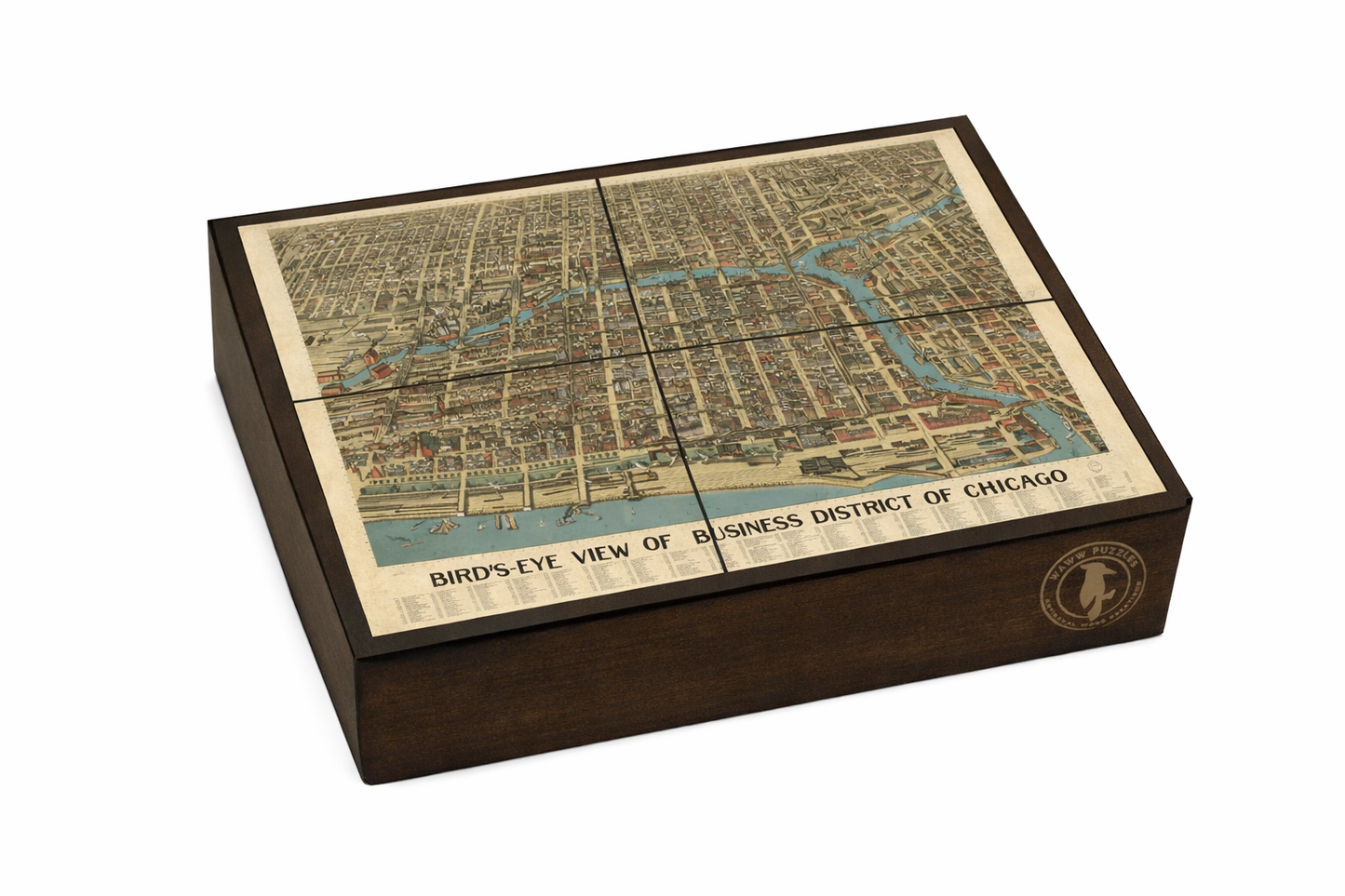 Elegant puzzle box featuring Poole Brothers' vintage Chicago map from 1898.