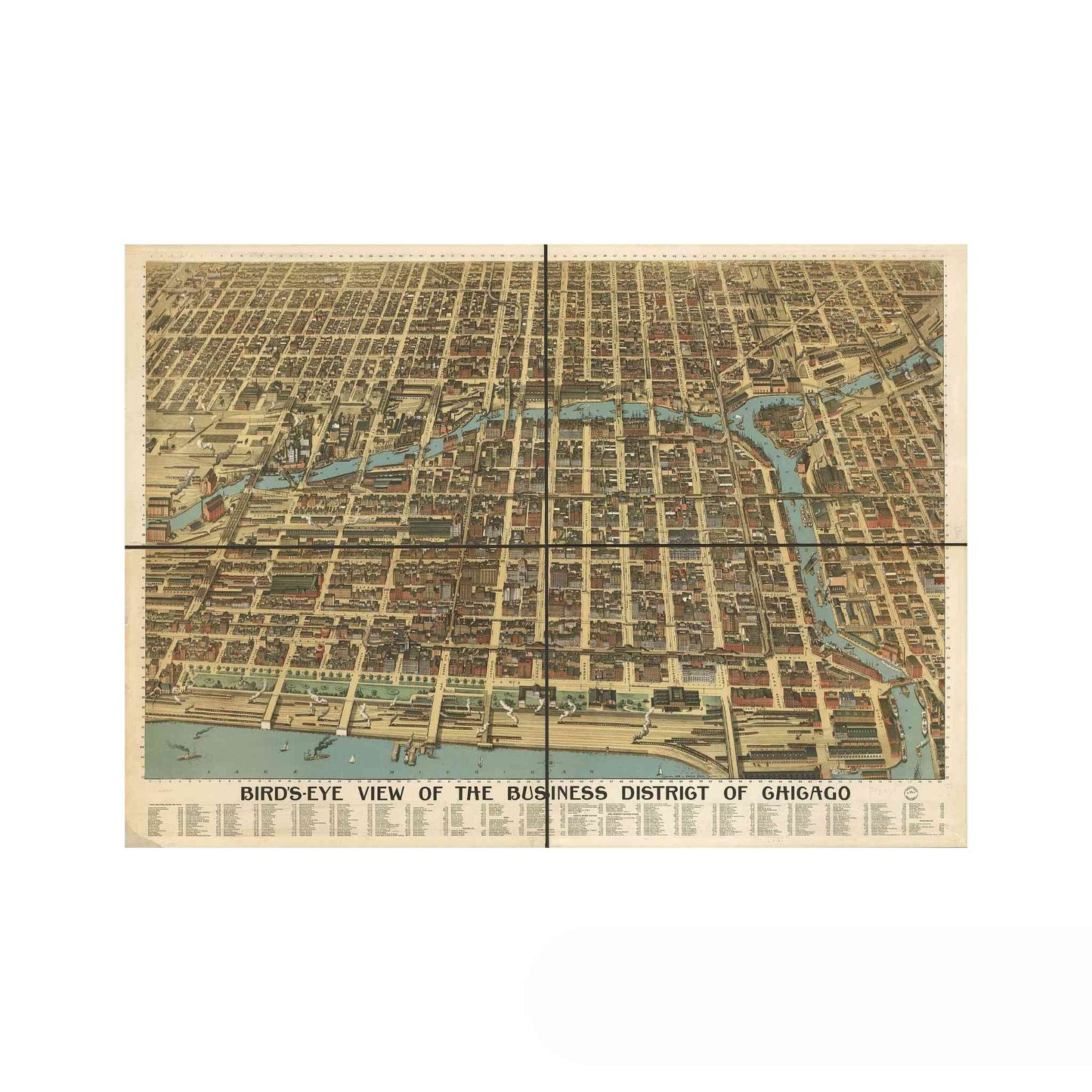 1898 Chicago map by Poole Brothers showing business district and waterfront.