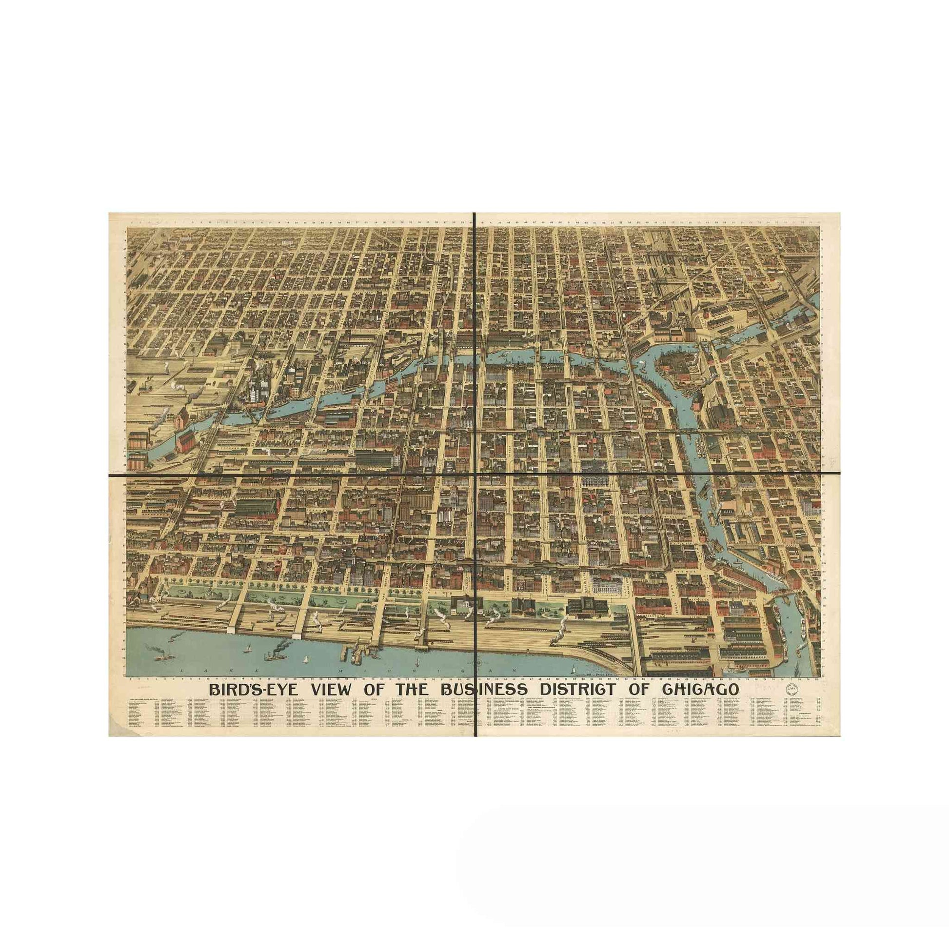 1898 Chicago map by Poole Brothers showing business district and waterfront.