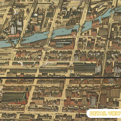 Detailed view of Chicago's street grids near the bustling waterfront area.