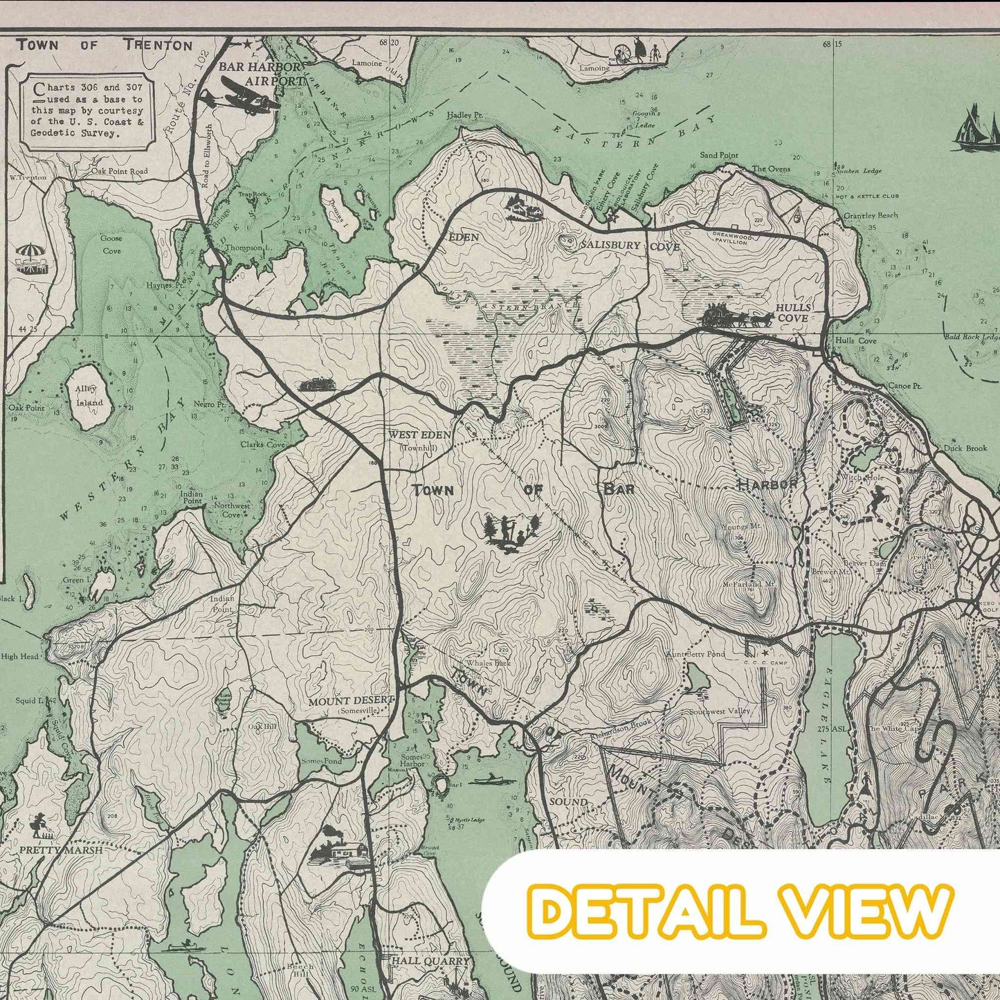 Map of Mount Desert Island, Maine - Wooden Jigsaw Puzzle