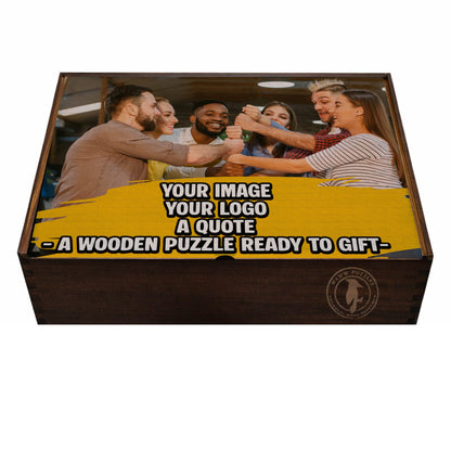 Custom Wooden Puzzle — Corporate Gift Set (Pack of 10) | Engraved Box + Logo