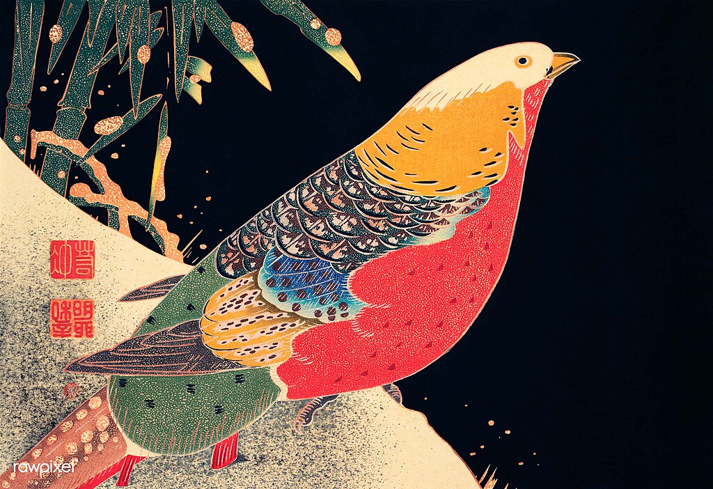 Itō Jakuchū's Golden Pheasant in the Snow with detailed pheasants and snow-laden branches.