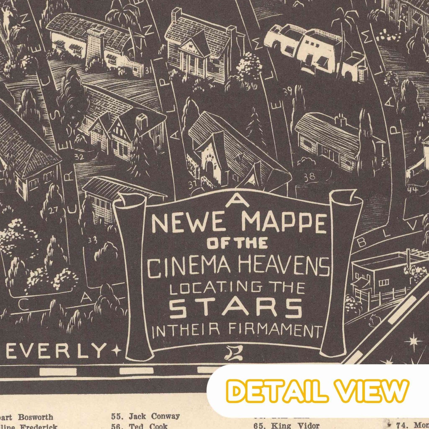 Mappe with celestial movie stars, high-contrast wood engravings by Paul Hambleton Landacre