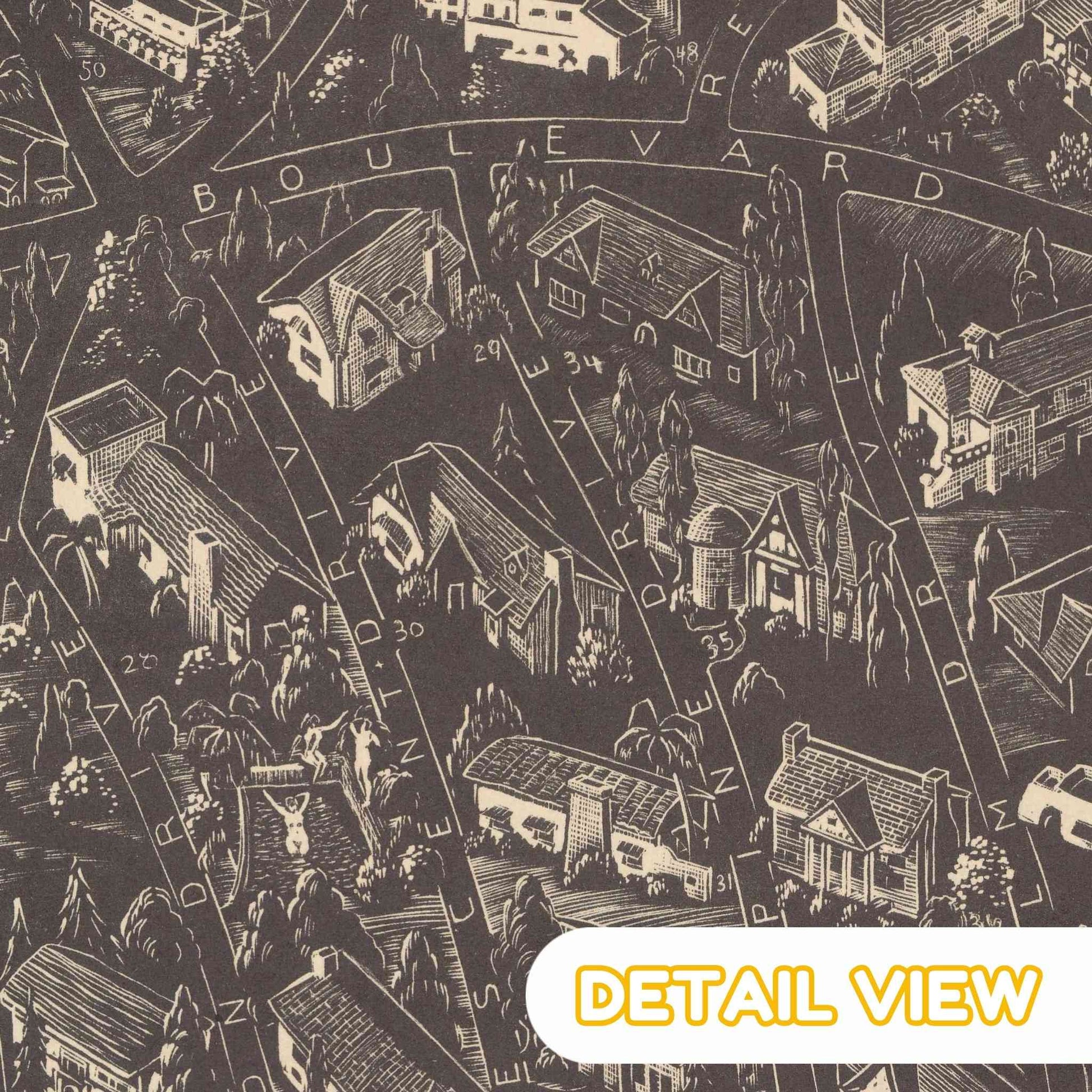 Detail of hollywood movie stars from 1930s landacre wood engraving social realism map puzzle