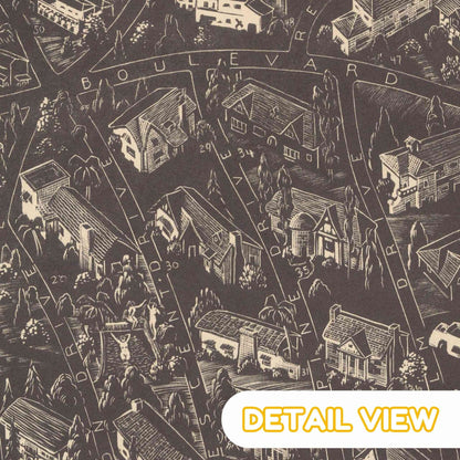 Detail of hollywood movie stars from 1930s landacre wood engraving social realism map puzzle