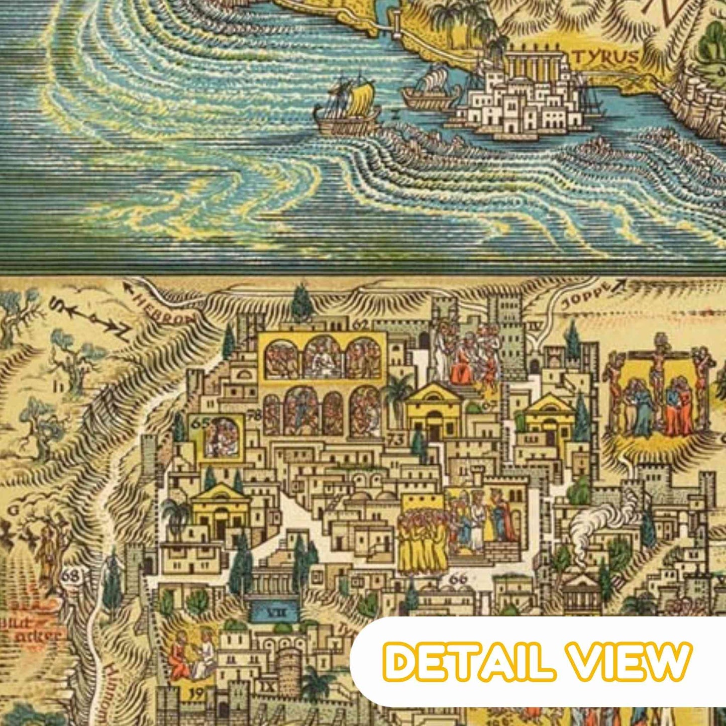 Decorative elements highlighting the divine story of Jesus's life.