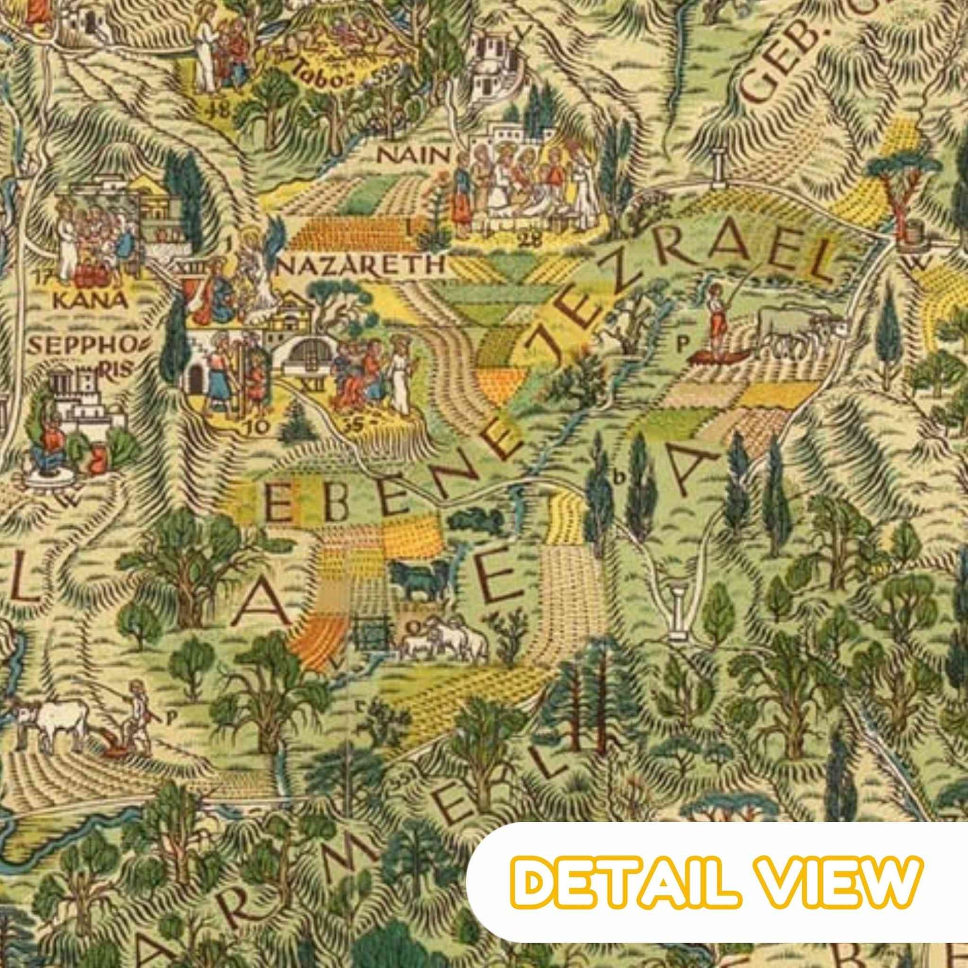 Vintage map of ancient Israel with detailed landscape and text