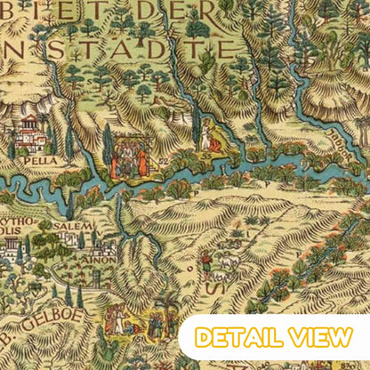 Detail of biblical holy land from 1930s life of jesus palestine color lithograph pictorial map